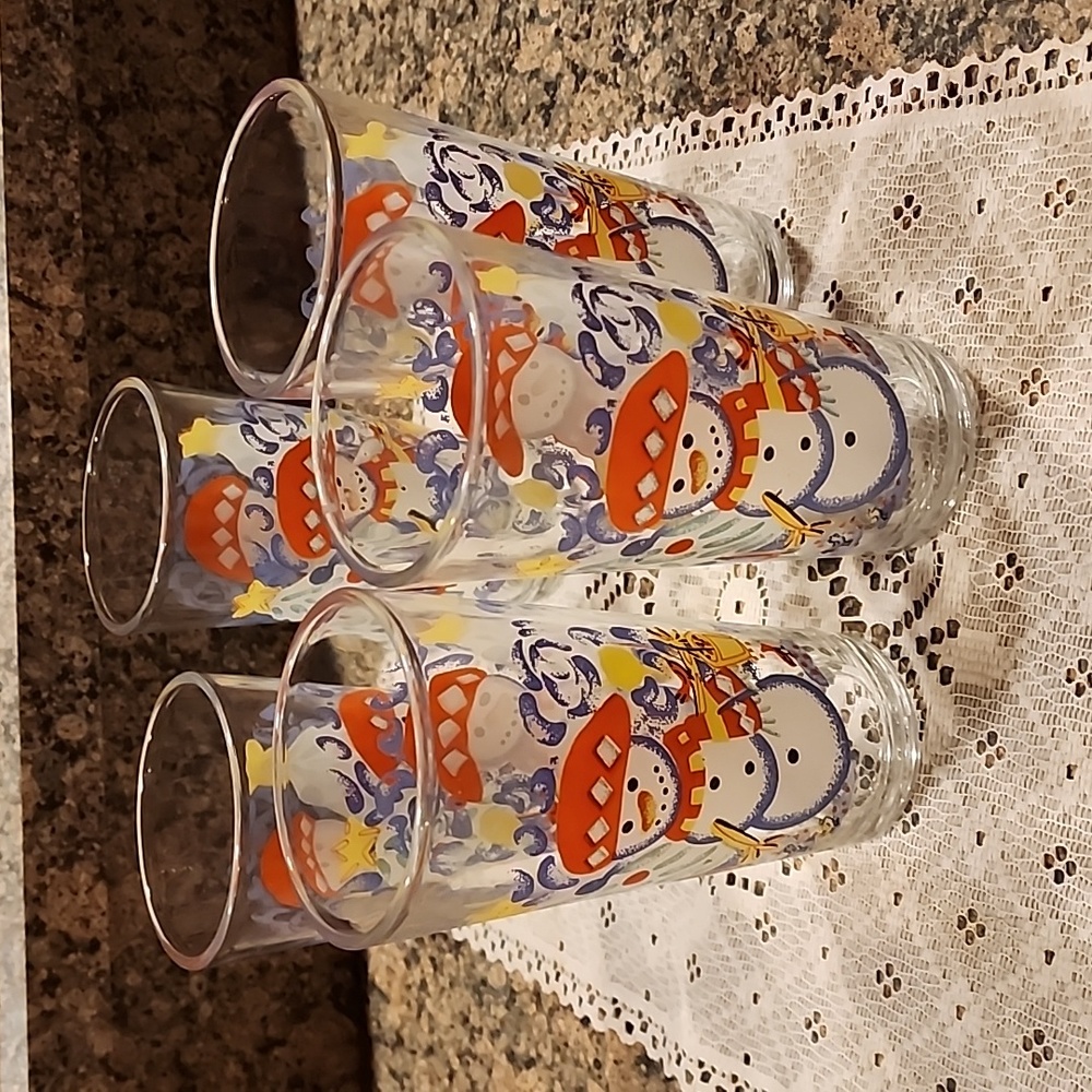 Vintage KIG Indonesia Snowman Glasses, Set of 5